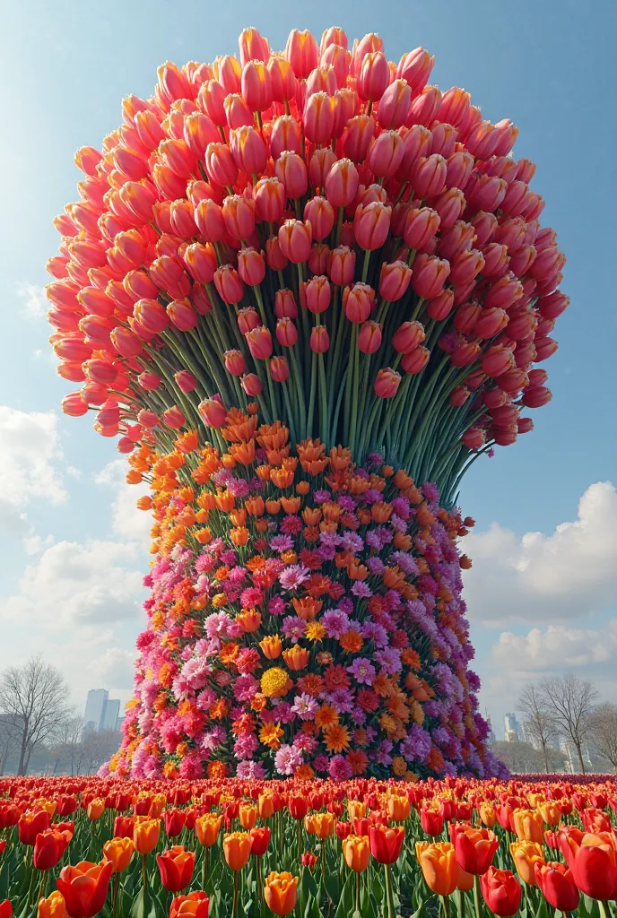 The most beautiful bouquet of tulips with colorful flowers,and so big that it reaches 100 meters