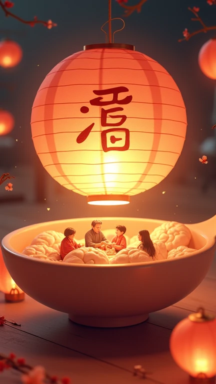 Work name: Lantern Festival 
 Prompt words: A poster with the theme of Lantern Festival, with the Chinese character "Lantern Festival" in running script, a huge round glutinous rice dumpling is placed in a huge soup spoon, the glutinous rice dumpling is sm...