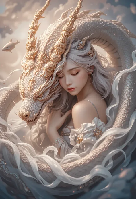 Painting of a sleeping woman with a dragon on her back, the dragon girl portrait, dragon girl, a beautiful artwork illustration, Loish e Ross Tran, Fantasia chinesa, belas fotos avatar, Art not Guweiz style, trending on artstration, estilo de arte de fanta...