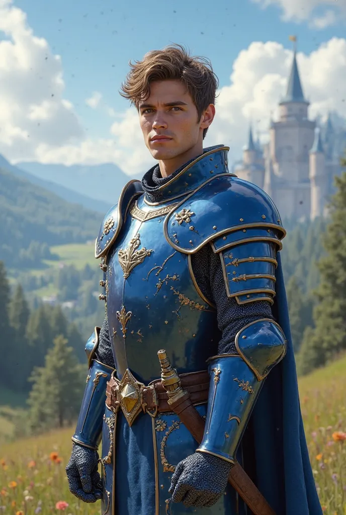 Hero　male　Blue Armor　Medieval Europe　18 years old
