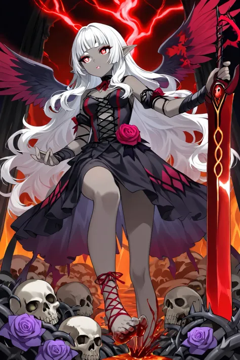 (Ultra-detailed face, Looking away, Tempera paintings, religious paintings, classical Japanese paintings, gothic & horror illustrations, Dark tone colors. She has five fingers on her hands and five toes on her feet.), BREAK
(The Queen of Darkness, in the...