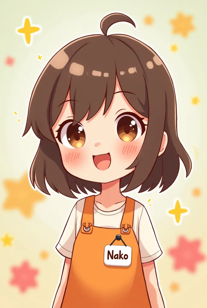 create a cute cartoon girl female with nametag "nako"