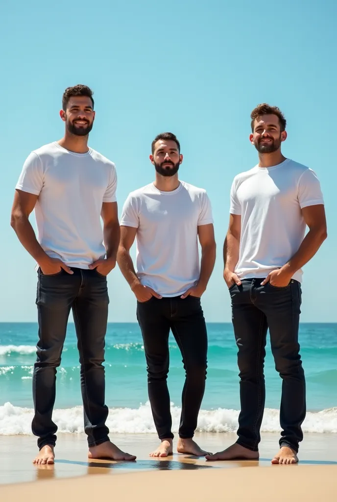 Men with white T shirt and black jeans in sea