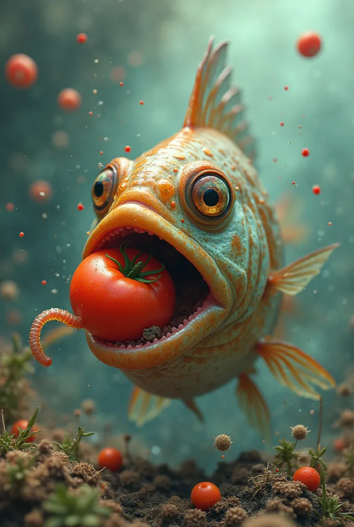 Put the tomato into the mouth of fish with identifying the bacteria and the worm work