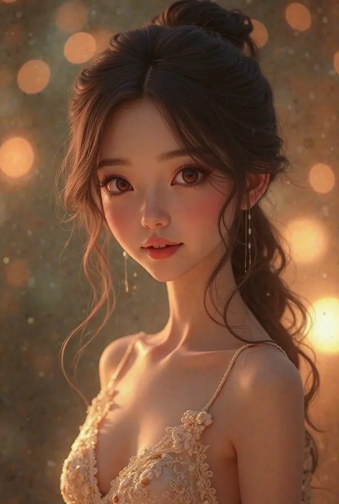 A cute girl in evening realistic 