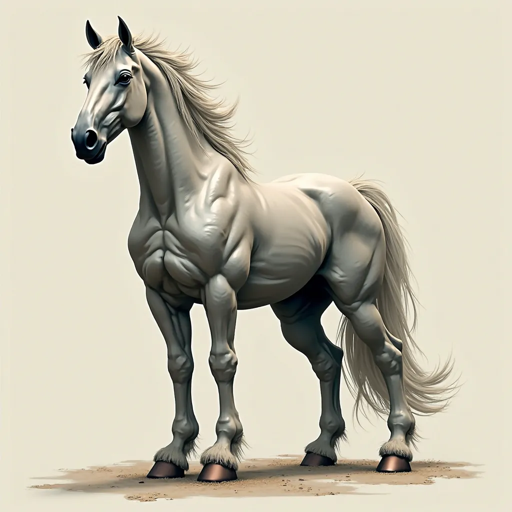 image of a horse standing and muscling like a strong man