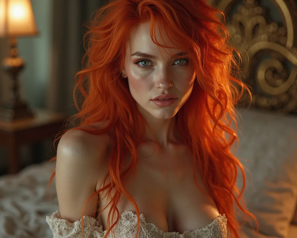 Realistic photo hair redhead  alien lady   Sexy slutty whore Super Lady , In bedroom 