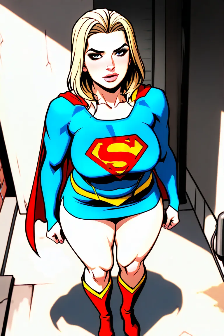 (     top quality ), (     top quality ), (Overall view), Backstreets,Supergirl with a sexy body,  Big Breasts, beauty,            plump lips    ,       halter neck tops     ,       short skirts    , Cape,      boots, low top       