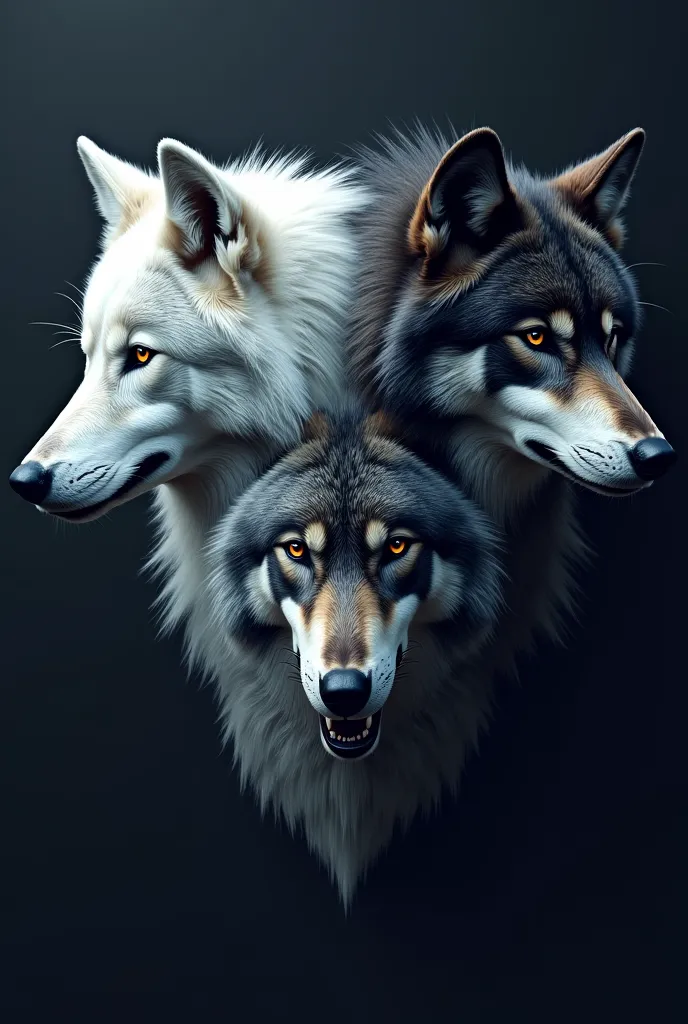 A realistic photo in which it is like logo, in which there are three wolves one white, one gray and the other black, And besides this is the name of YWolfTeam, has to be an impressive photo since it is going to be for a band 