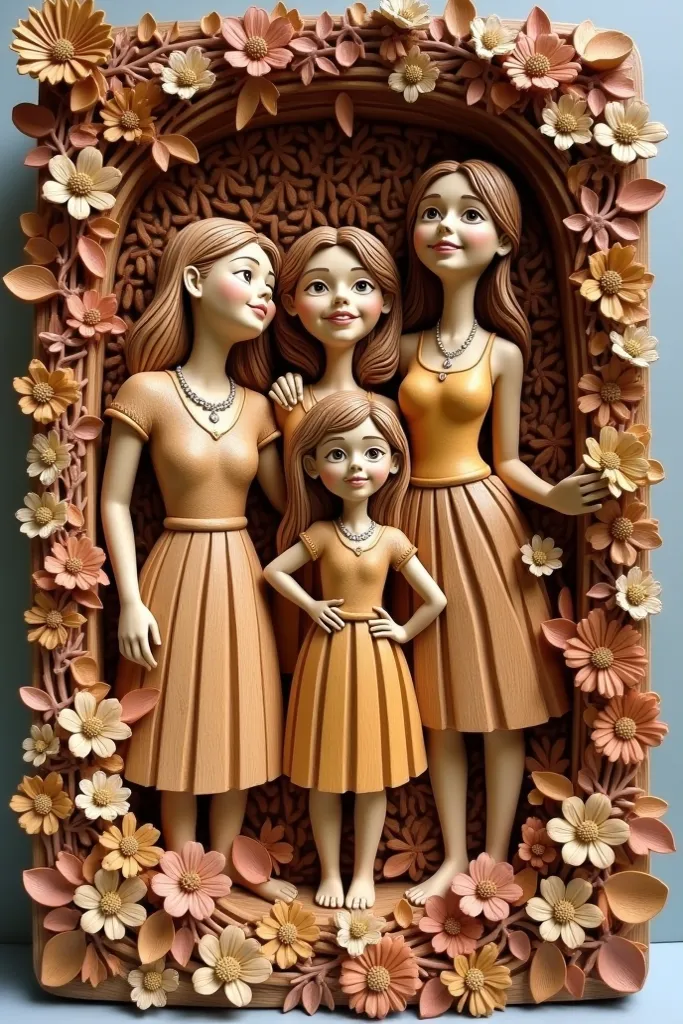 A wood-carved picture filled with flowers, Written HAPPY WOMEN'S DAY 