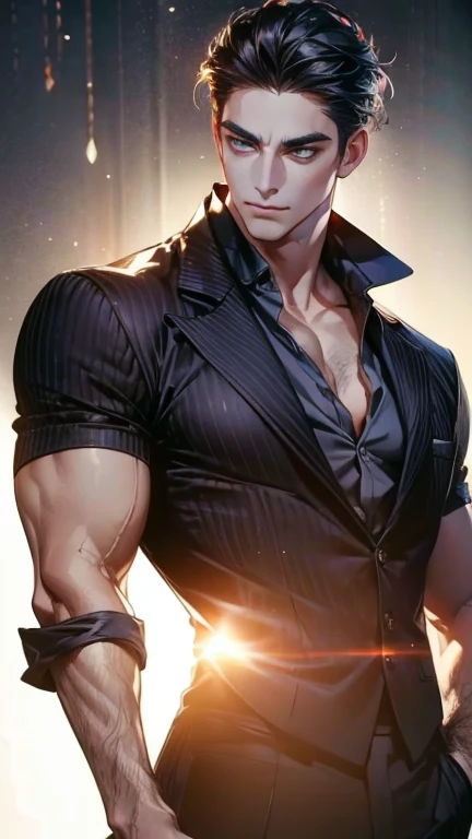 (       best quality shoes,4K,8k,      highres,      masterpiece :1.2),      breasts      ,(Realistic,photoRealistic,photo-Realistic:1.37),36-year-old man,3 day beard,Beautiful anime,Portraits,strong,masculine,        with black hair  ,sharp jaw,        me...