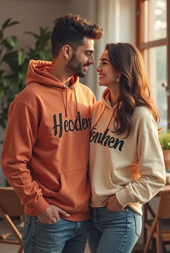 Cresy couple wearing swear with their name the name of man is khader where the name of woman is Hothan the man wear the name of woman were the woman were the name of man