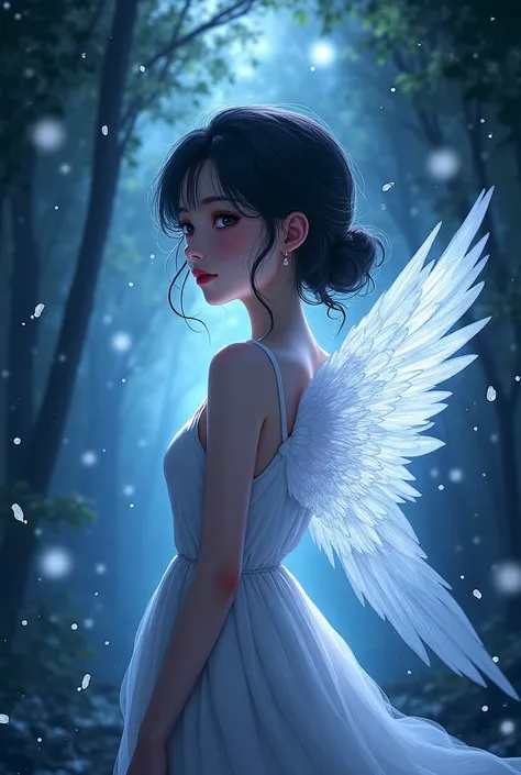 Angel girl in anime style dark background 