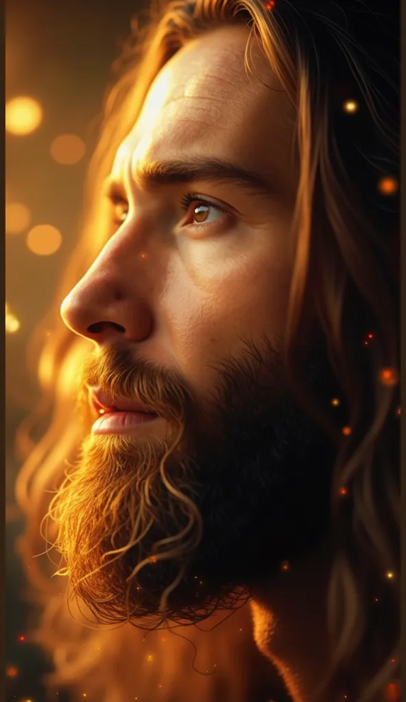 put this image, this Jesus looking at the camera, completely facing the camera, slight smile, in a garden. high quality.