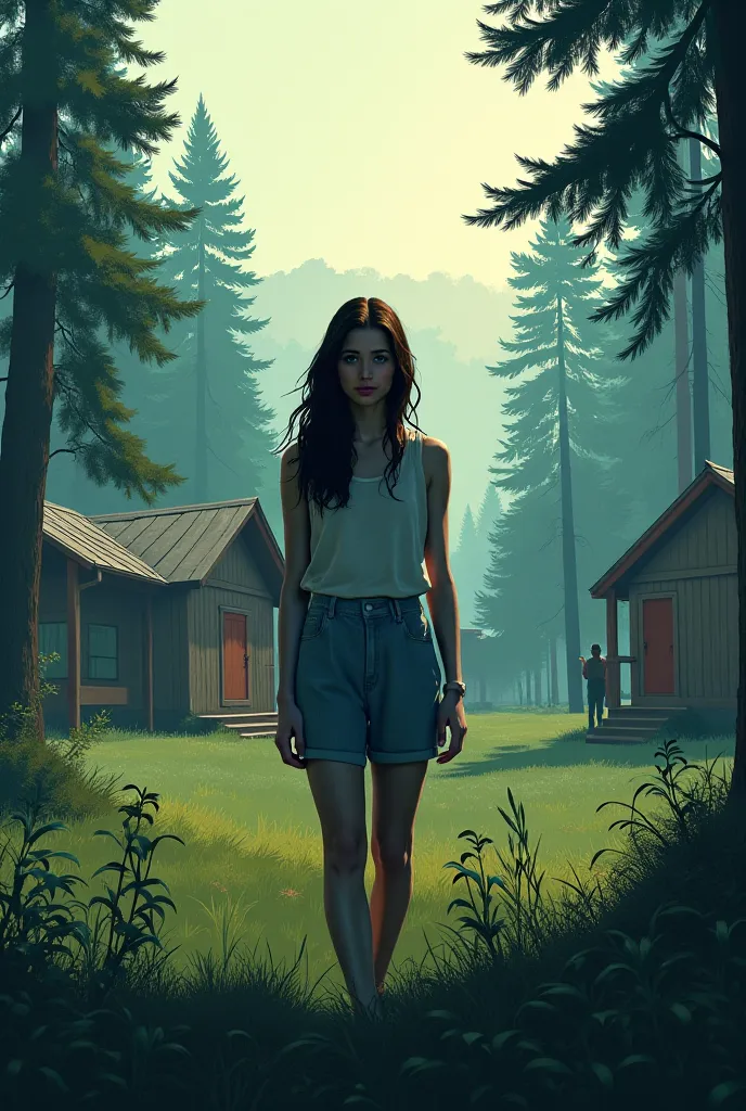 have you seen the cover of the stories on episode app? recreate a cover about a girl around eighteen years that is in a misteryous summer camp. 