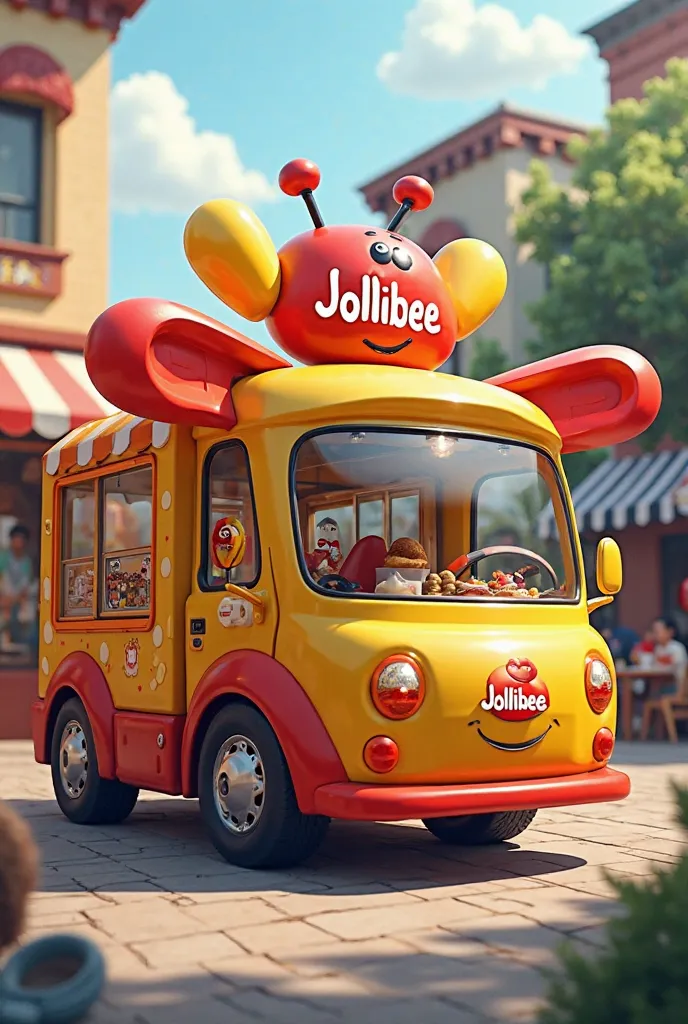 Create a prototype of Jollibee but it a innovative one. This one is a moving cart, or a truck. Add some tables and chairs features as well the menu just like sa Jollibee. 