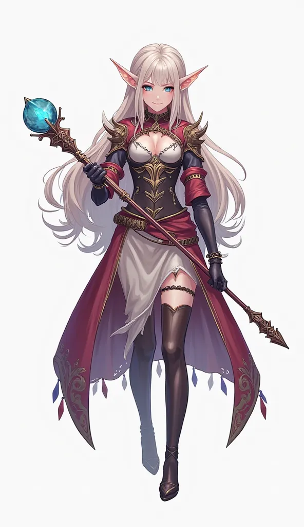 a mage elf with a staff her hands, anime girl with a staff, female action anime girl, female mage, with staff, by Yang J, staff, female anime character, detailed anime character art, anime character art, wielding a staff, guweiz, anime character, armor gir...