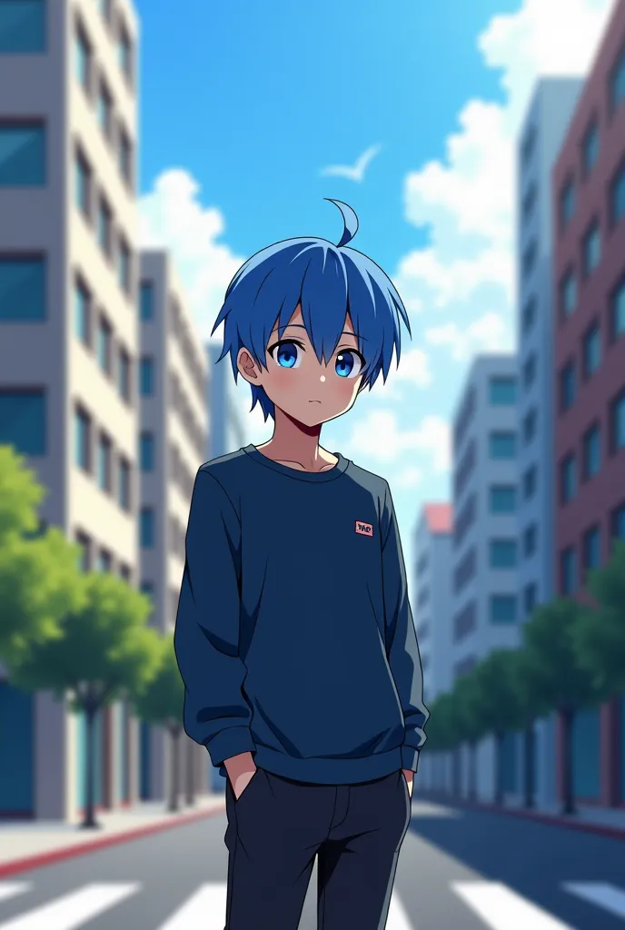 anime boy with blue hair and blue eyes standing on the street, anime boy, tall anime guy with blue eyes, 4k anime wallpaper, anime wallpaper 4k, anime wallpaper 4 k, young anime man, anime style 4 k, 2 d anime style, anime art wallpaper 8 k, anime art wall...