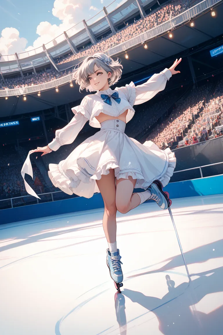 1 girl doing figure skating,Gray Hair,Short Hair