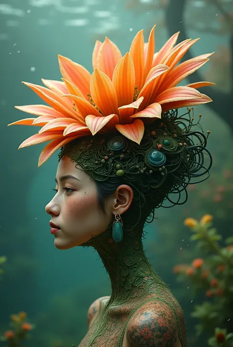 Not only is it aquatic, it is also terrestrial: the flower does not go above the head, it goes around the head.