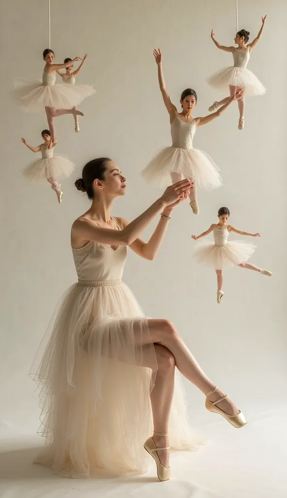 ballerinas in eco-leather On the legs of a woman in a dress, who sits.