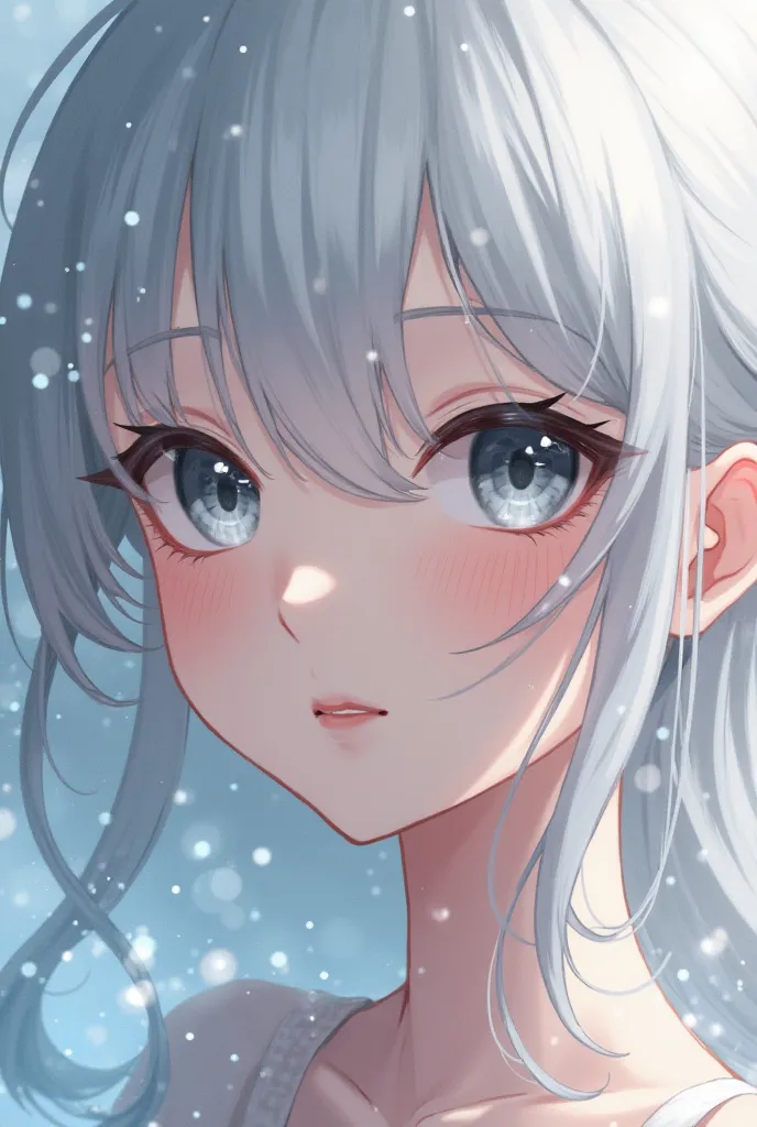 Anime girl with white hair and gray eyes