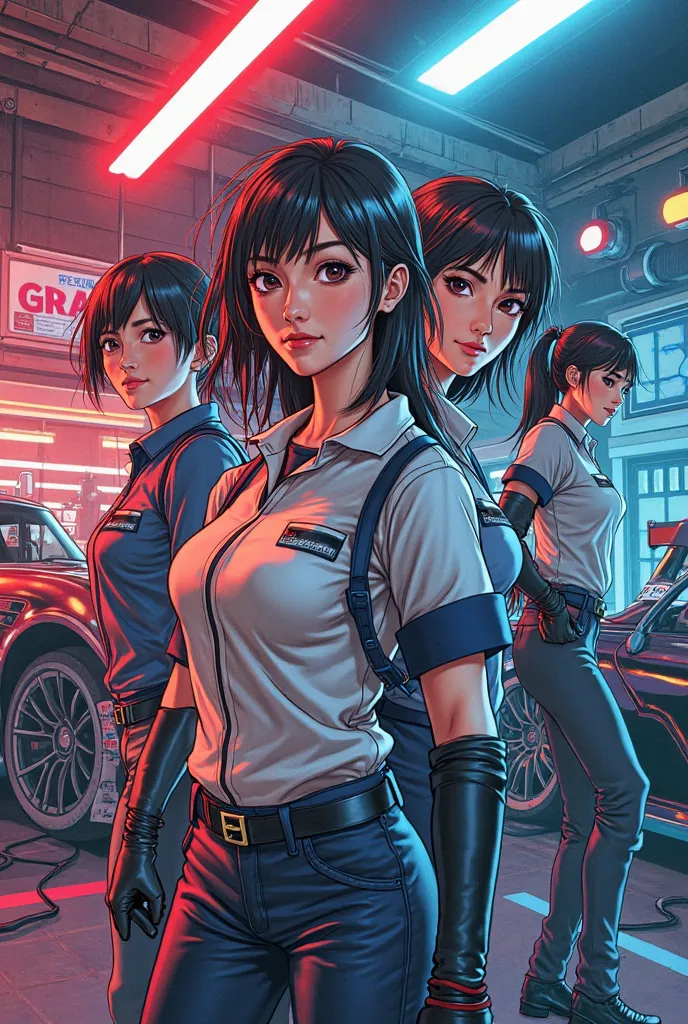 Women with professions and men's professions such as auto mechanics and racing drivers in anime comic design