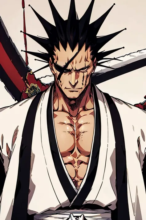 masterpiece, best quality, Kenpachi Zaraki, spiked hair, japanese clothes,