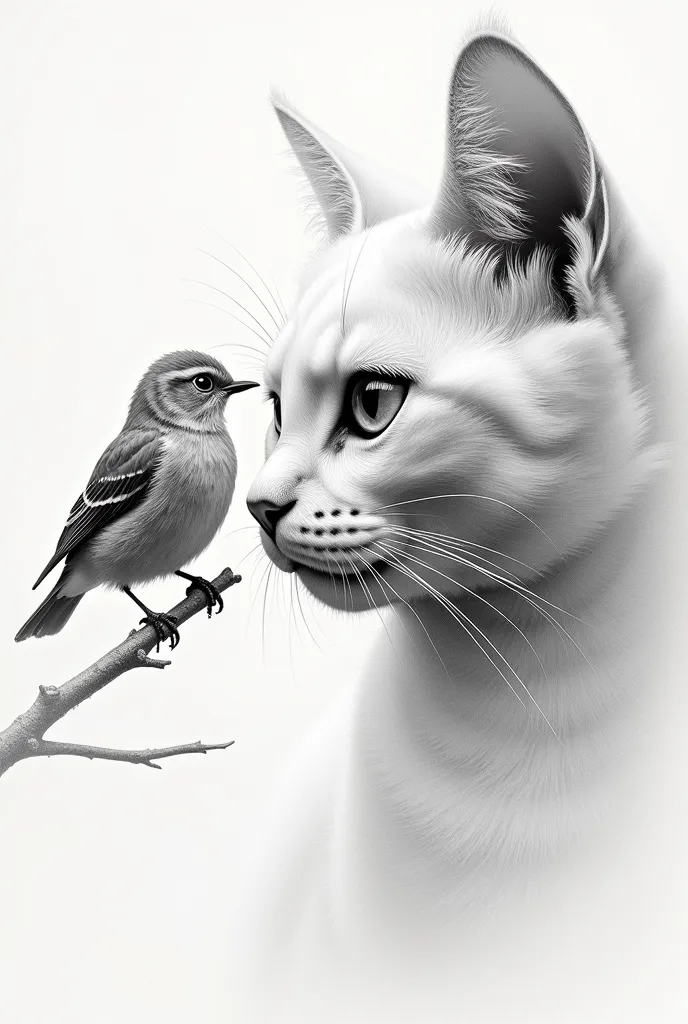  drawing of a cat looking through a bird on a branch, with emotional eyes as if it were saying something through its eyes, The pain can be seen in your eyes from the side profile of your face
Sketch, masterpiece, Maximum quality, spectacular cover, winner ...