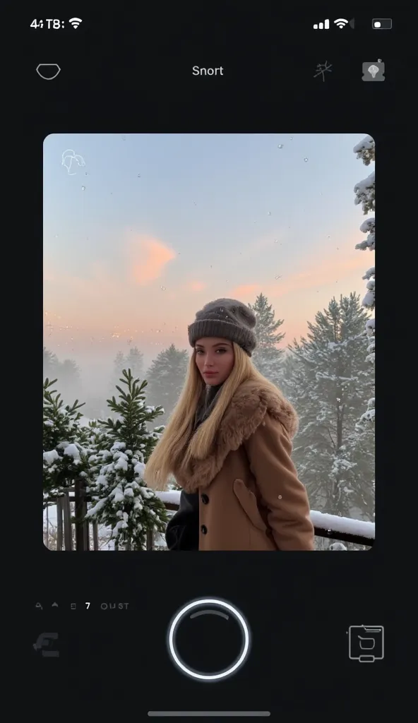 portrait, A female with blonde hair and perfect eyes, wearing a fur coat and a fur hat, seductive, perfect subtle makeup, snowing, christmas lights, wet gouche, winter