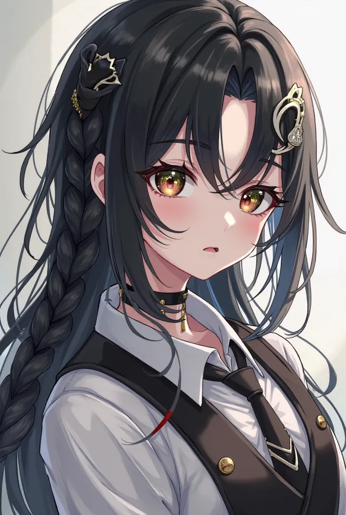 Physical age:25
Height:5'8
Gender:Male
Hair:Beautiful layered black 2C hair with white tips pass shoulders in a half up half down hairstyle with two shoulder length braids at the sides at the front and bangs decorated with 1pc Butterfly & Bell Decor Chain ...