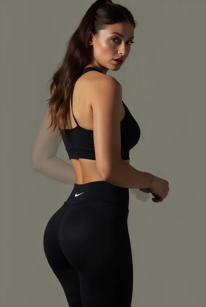 A girl who has a big ass in black Nike leggings who is sexy
