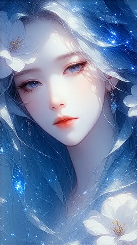 beautiful aura　amazing beauty　Mysterious　very beautiful blue eyes
Like a celestial maiden　Spirit　pretty flowers
Beautiful loose hair that goes up to the waist　Full body　A woman who looks in front of her memories is beautiful　I'm closing my eyes lovingly　fo...