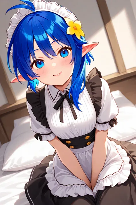  Rena Lanford 、blue colored hair、 small tits、maid clothes