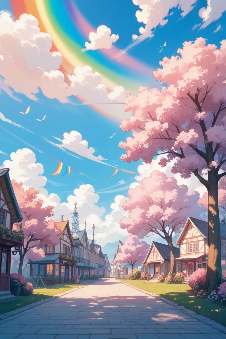 Pastel Clouds and Rainbows、twinkling star々、Fluffy Cotton Candy-like Clouds and、Fantastic Scenery with Rainbow-Colored Light、 Yume is cute、 background images at the rate of