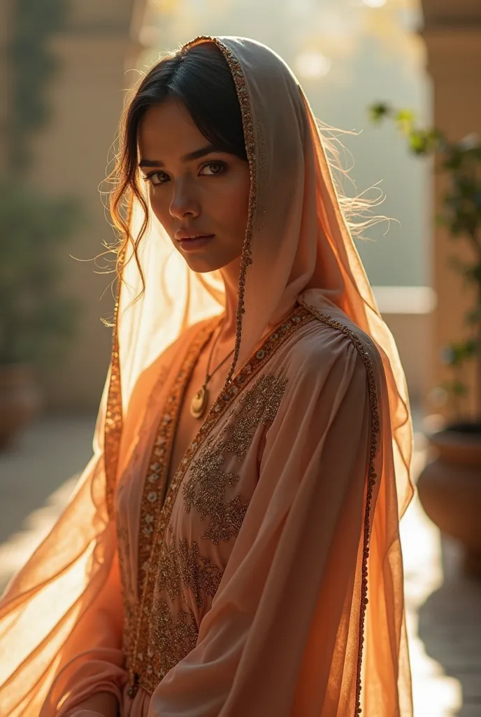 A picture of a Gulf dress and the hair is visible from under the hijab