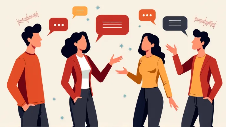 An illustration Visually engaging digital illustrating different styles of communication. This image features people talking, show verbal communication, nonverbal, and digital. One confidently gives a speech, others listen with an expression of empathy, wh...