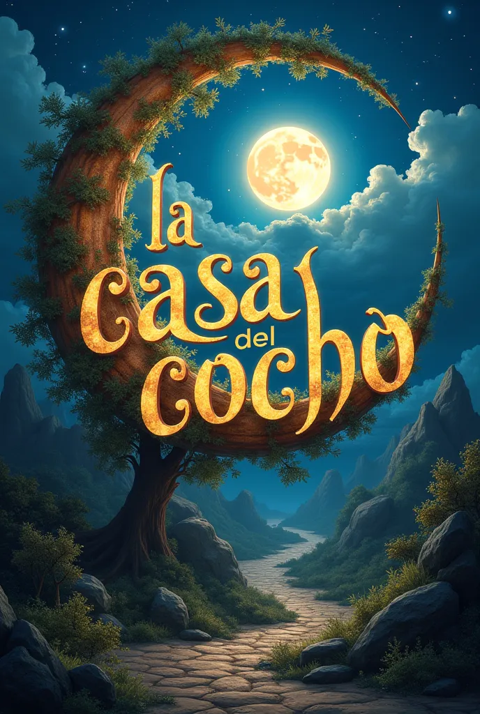 And now I want you to put up some letters in that image that say “La casa del cocho” in the shape of a half moon 