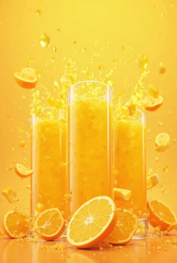 The animated logo of ES JERUK PERAS ORENJI-ZU is bright orange with a background of three tall and slender glasses filled with orange juice and flying orange slices and beautiful orange splashes.