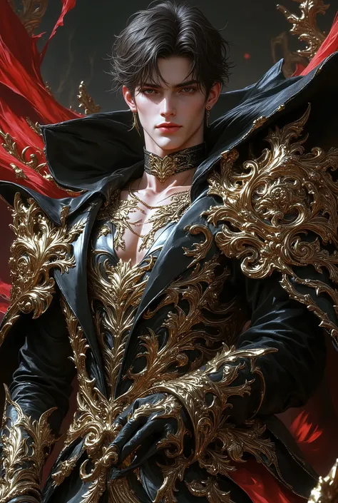 (masterpiece, top quality, best quality, official art, beautiful and aesthetic:1.2), boy, handsome, extreme detailed faces, (fractal art:1.3), colorful, highest detailed, (perfect face), shiny skin, HDR, cantarella, extremely detailed dress, detailed backg...