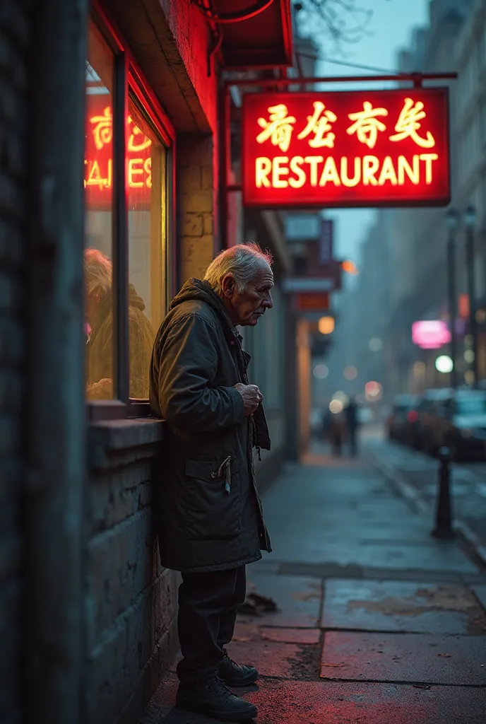 A video contain a poor s waiting out of restaurant