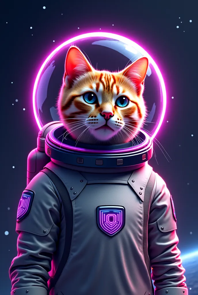 Make a cat in a space suit but that in its suit it comes with the colors and print of the WOM logo