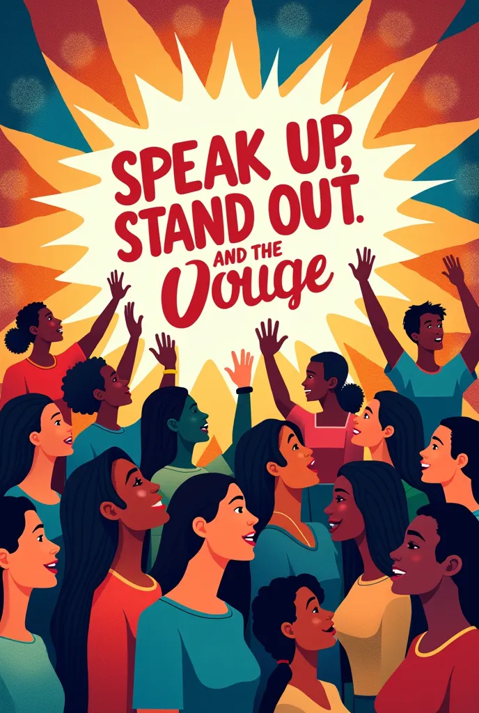 Create a 12" by 14" poster with this theme: Speak up! Stand out! Unite, communicate, and 
celebrate through English" and include the theme as text that's very simple enough to recreate irl