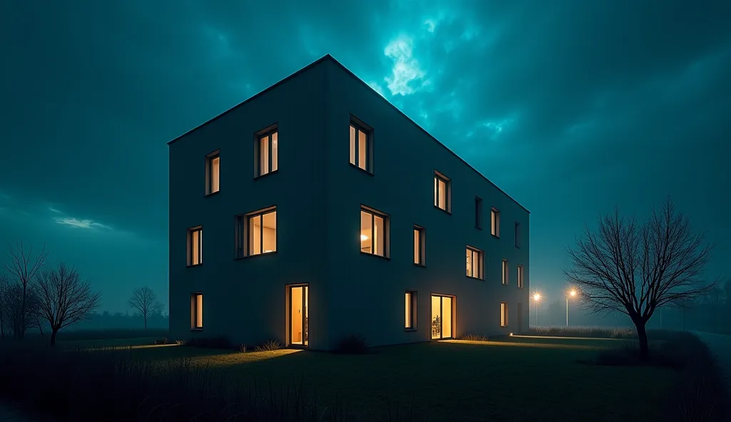 modern building at night horror