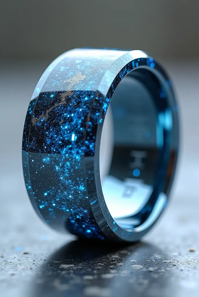 I would like to design a metallic graduation ring, inside where one of its sides contains in relief the coat of arms of Venezuela and on the other side the coat of arms of UNEFA. the stone in transparent blue with the letters "jasper" intertwined with a di...