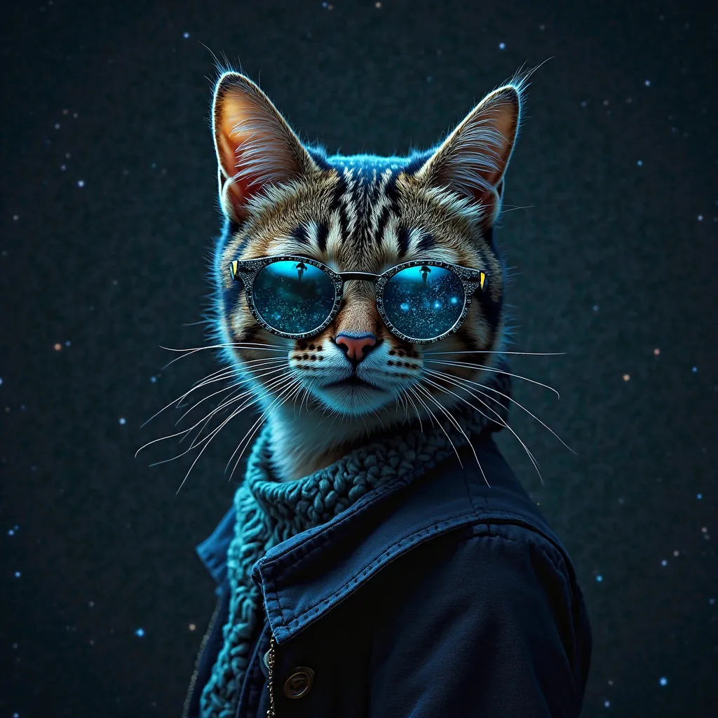 best mobile wallpaper， Award-winning wallpaper，Portrait Photography， front view is a cute dog，wear 2 themes

A face-facing cat face，are arranged symmetrically as a whole
The left half is a futuristic technology style（mechanical、chip、Neon light effect）
The ...