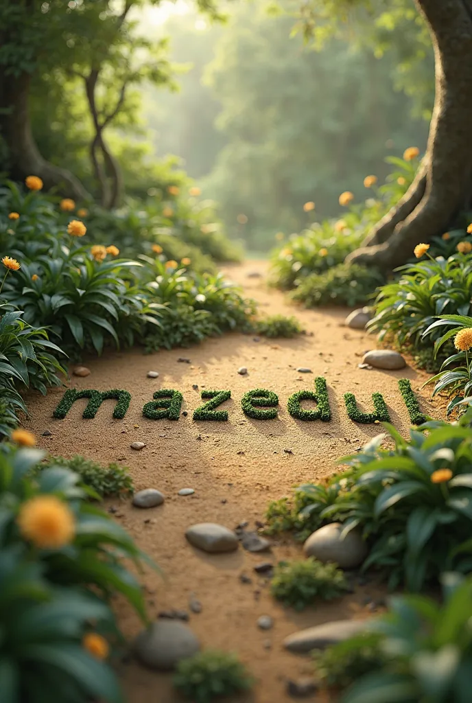 Creat a beautiful ground and there stay write "Mazedul"