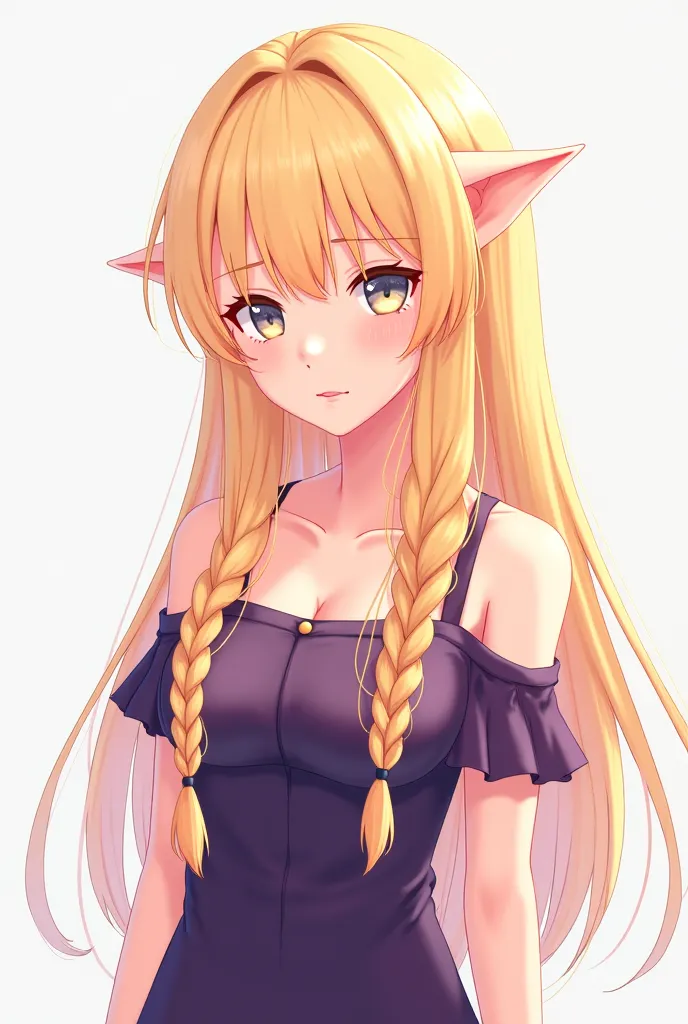 An anime-style digital illustration features a young woman with long blond hair,  in a contemplative pose , with vibrant colors and delicate details.
The character is a young woman with long and braided blonde hair, pointy ears and a serene face. She seems...