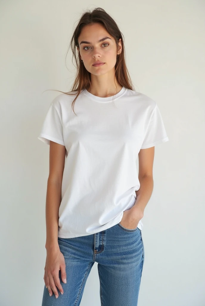 Create a model with basic white t-shirt and jeans