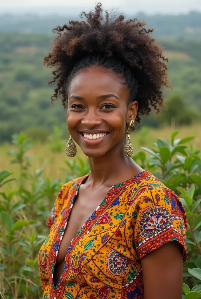 Une image en jpg d'une femme africaine habiller en page et qui rit 